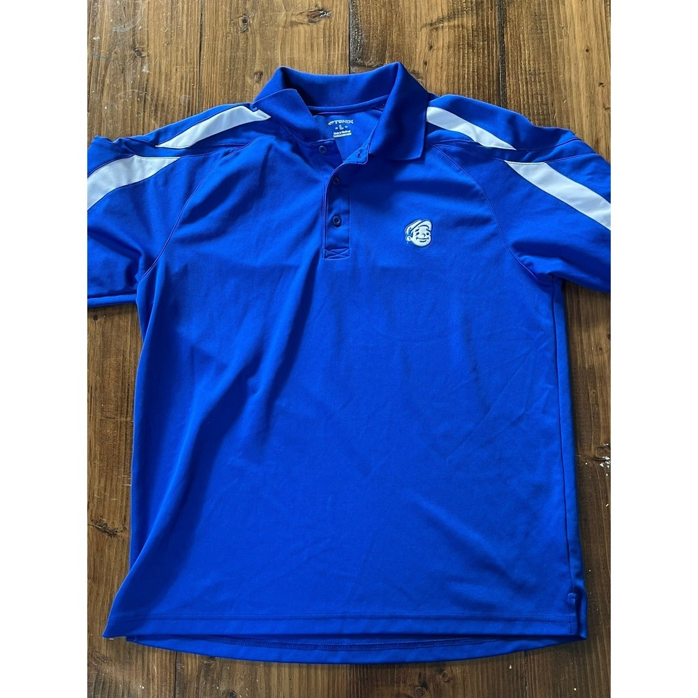 Tonix Mens Blue Performance Polo Shirt White Accents Embroidered Logo Large